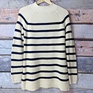 Talbots Button Detail Striped Sweater Long Sleeves Crew Neck Size Petite M